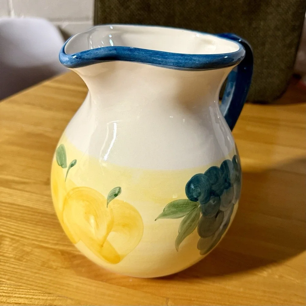 Hand Painted Portuguese Ceramic Summer Garden Pitcher Pottery Decor A. Santos